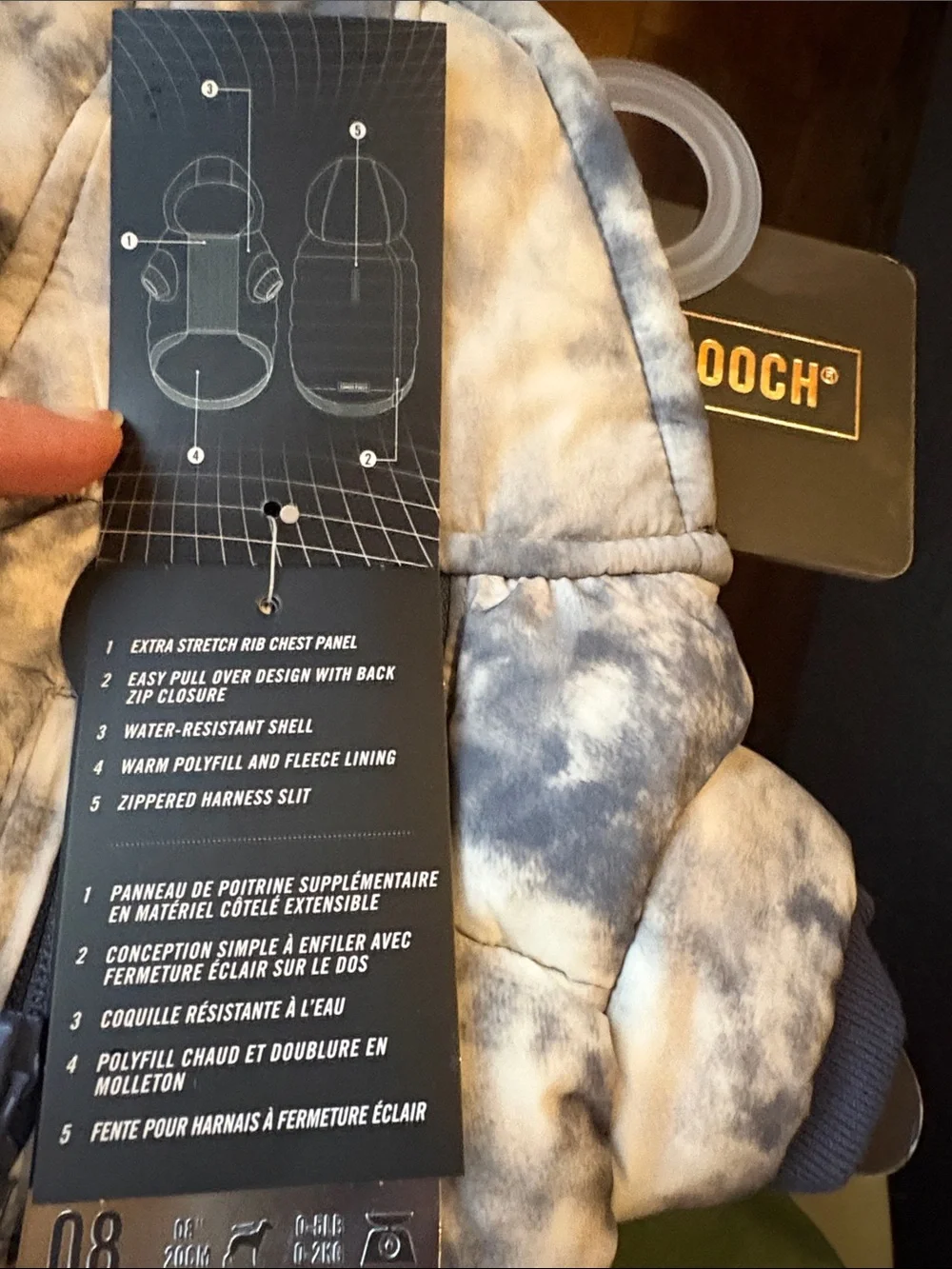 NWT Canada Pooch Prism Puffer Dog Jacket Grey Tie Dye Streetwear Gorpcore Sz 8